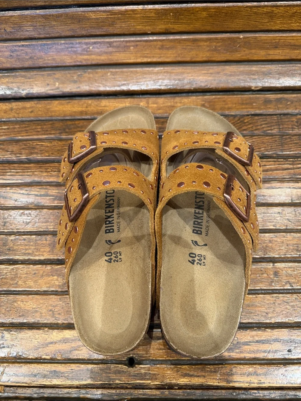 Studded Brown Suede Double Strap Sandals